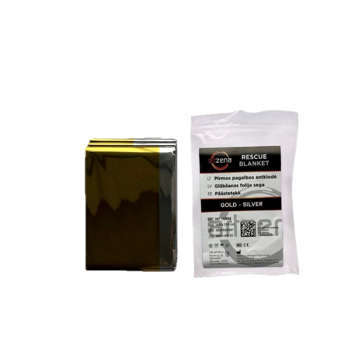 artzena-first-aid-blanket-silver-gold.jpg Artzena first aid blanket, silver and gold - Image 1