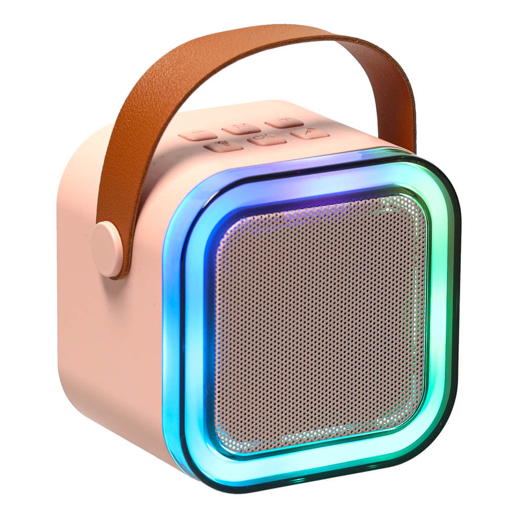 Karaoke-rinkinys-Bluetooth-speaker-mikrofonas-USB-LED-6W-rozinis-kolonele-vaikams