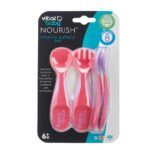 VITAL BABY 6+ mėn. įrankių komplektas NOURISH Chunky Cutlery Set Fizz, rožinis, 2 vnt.