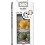 BIBS 6+ mėn. čiulptukai COUTURE, 2 vnt., Honey Bee/Olive