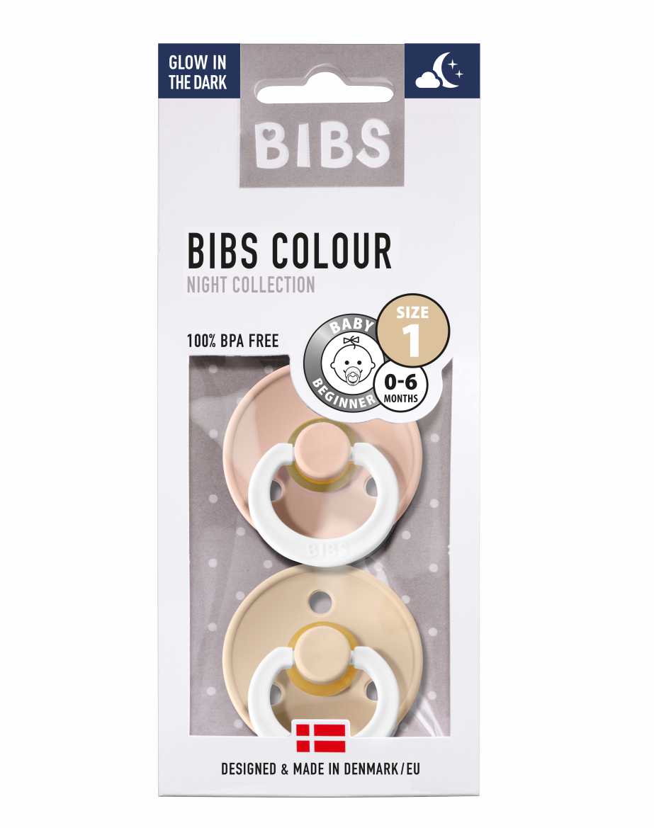 vanill-blush-night BIBS 0-6 mėn. čiulptukai COLOUR NIGHT, 2 vnt., Vanilla/Blush - Image 1