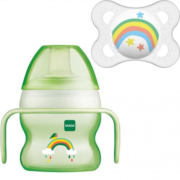 MAM 150 ml mokomasis puodelis su rankenėlėmis STARTER CUP, 4+ mėn. ir čiulptukas 0+ mėn., žalias