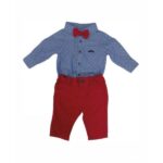 LITTLE GENTS 0-18 mėn. marškinėlių, kelnių ir peteliškės rinkinys DENIM LOOK